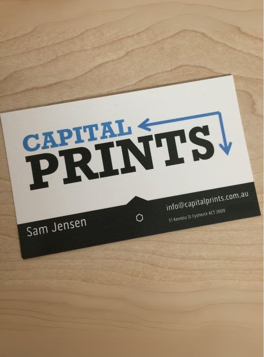 The first Capital Prints business card, designed by Sam himself
