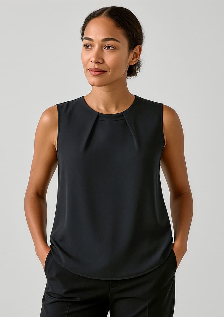 Estelle Womens Sleeveless Pleat Detail Blouse