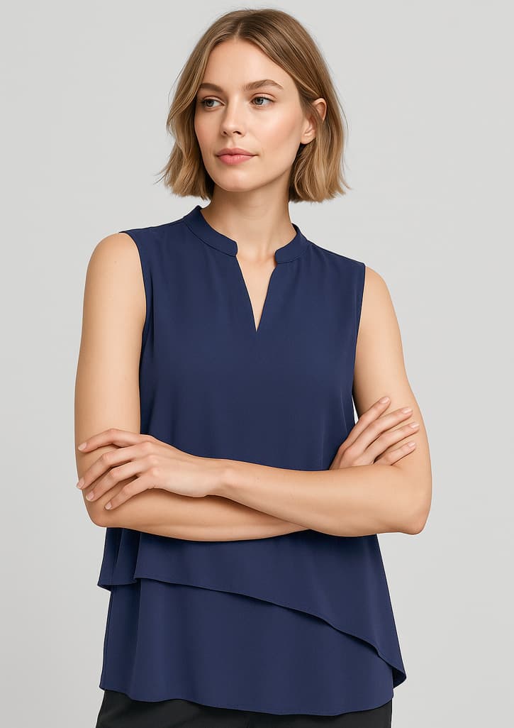 Seville Womens Sleeveless Layered Blouse